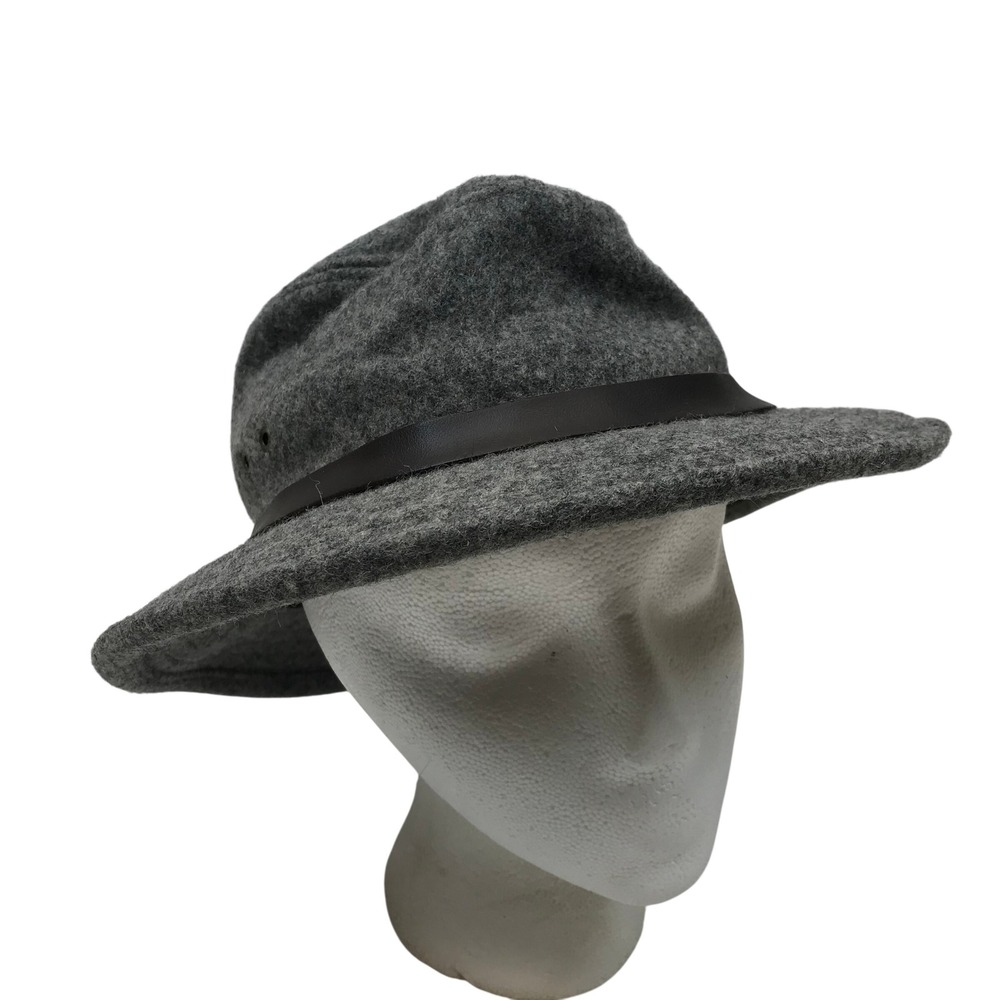 Filson 100% Virgin Wool Packer Hat Grey Leather Band Seattle Made Mens Fedora